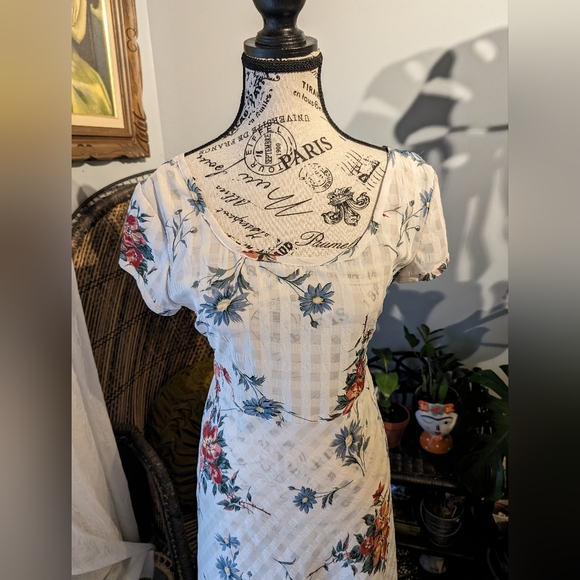 Vintage Algo Women's Sheer White Floral Maxi Dress Size S - Picture 2 of 8